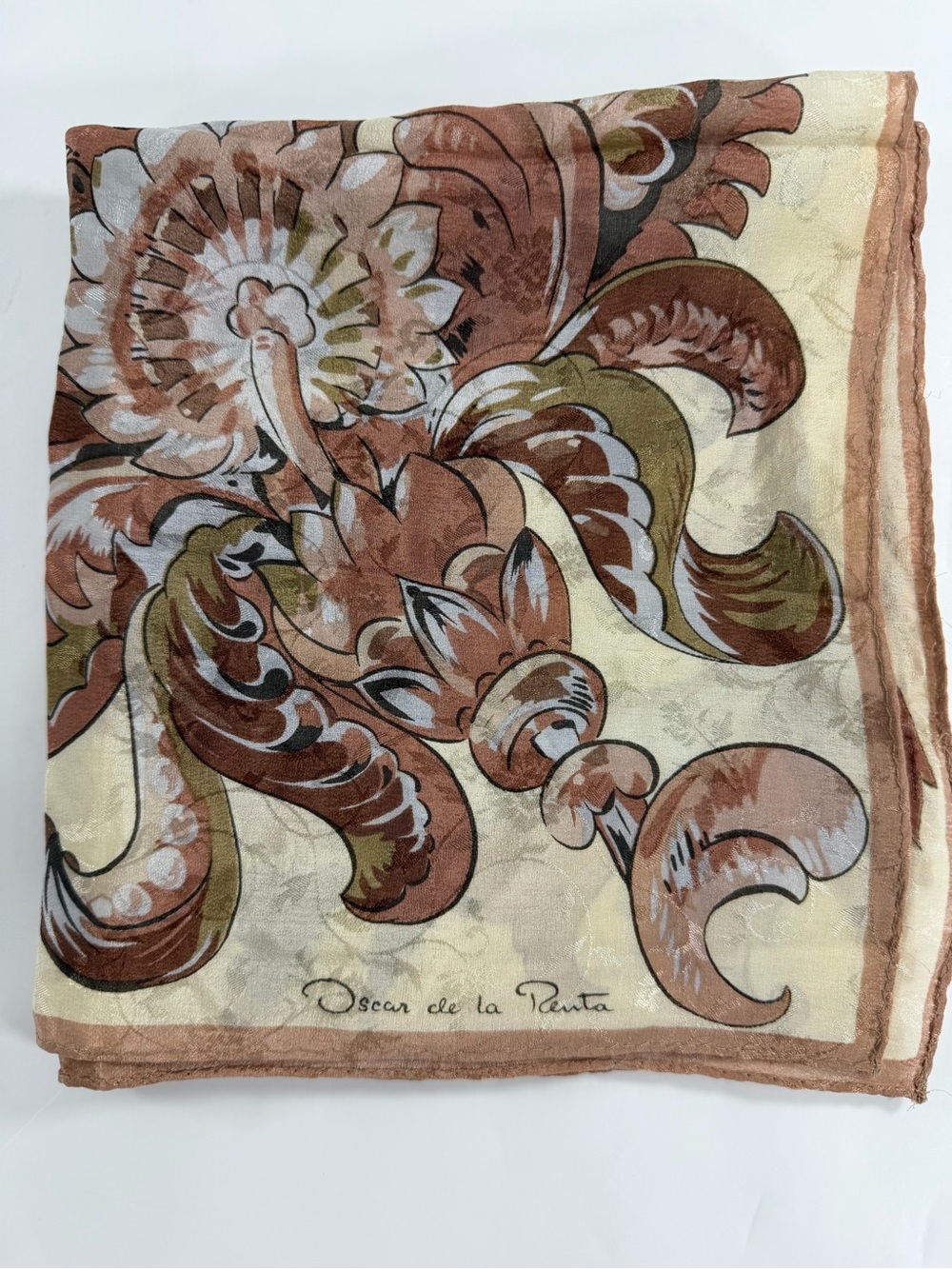 Vintage Oscar de la Renta 100% Silk Square Scarf Baroque Floral 30x30 Japan - Picture 4 of 10